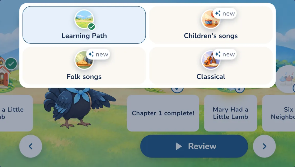 The song library’s shelves in the app