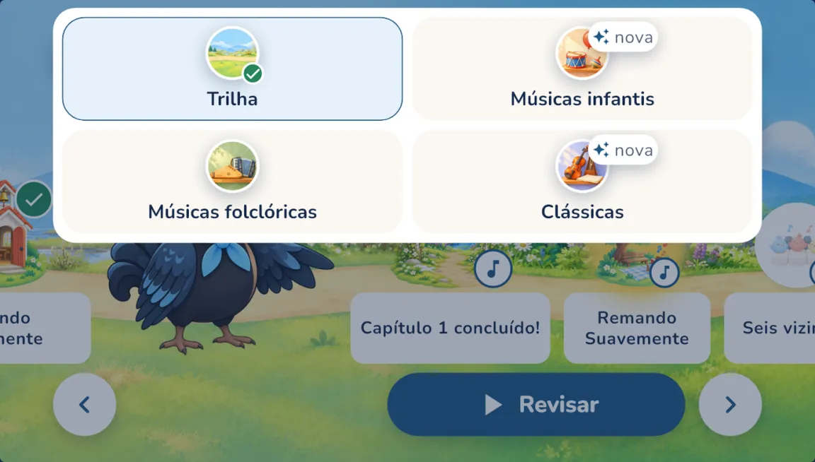 As prateleiras da biblioteca de músicas no app