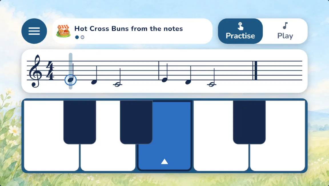 Practising a familiar song in the app