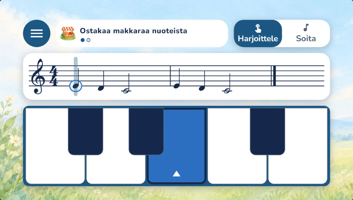 Tutun laulun harjoittelu sovelluksessa